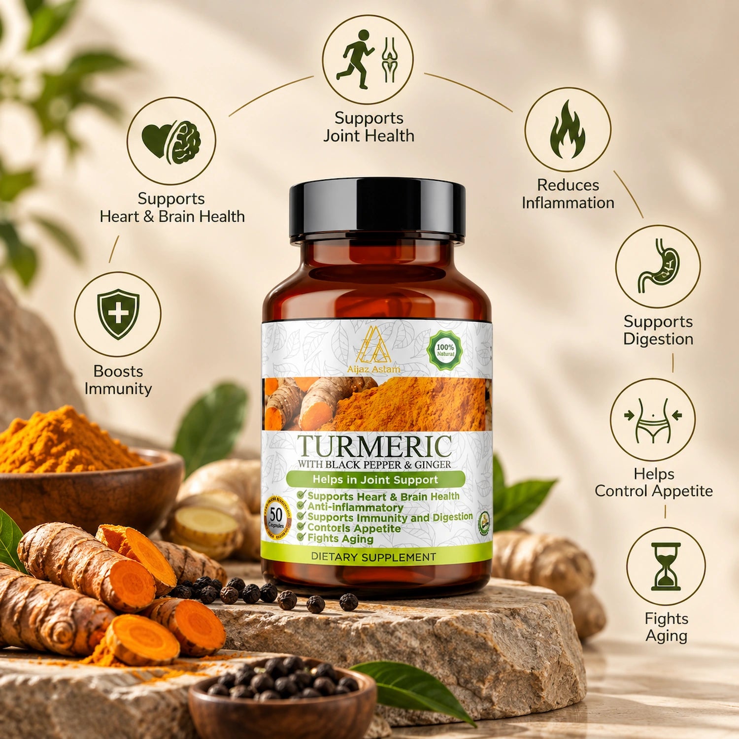 Herbal Dietary Supplement – Turmeric with Black Pepper & Ginger Oil Capsule| Aijaz Aslam