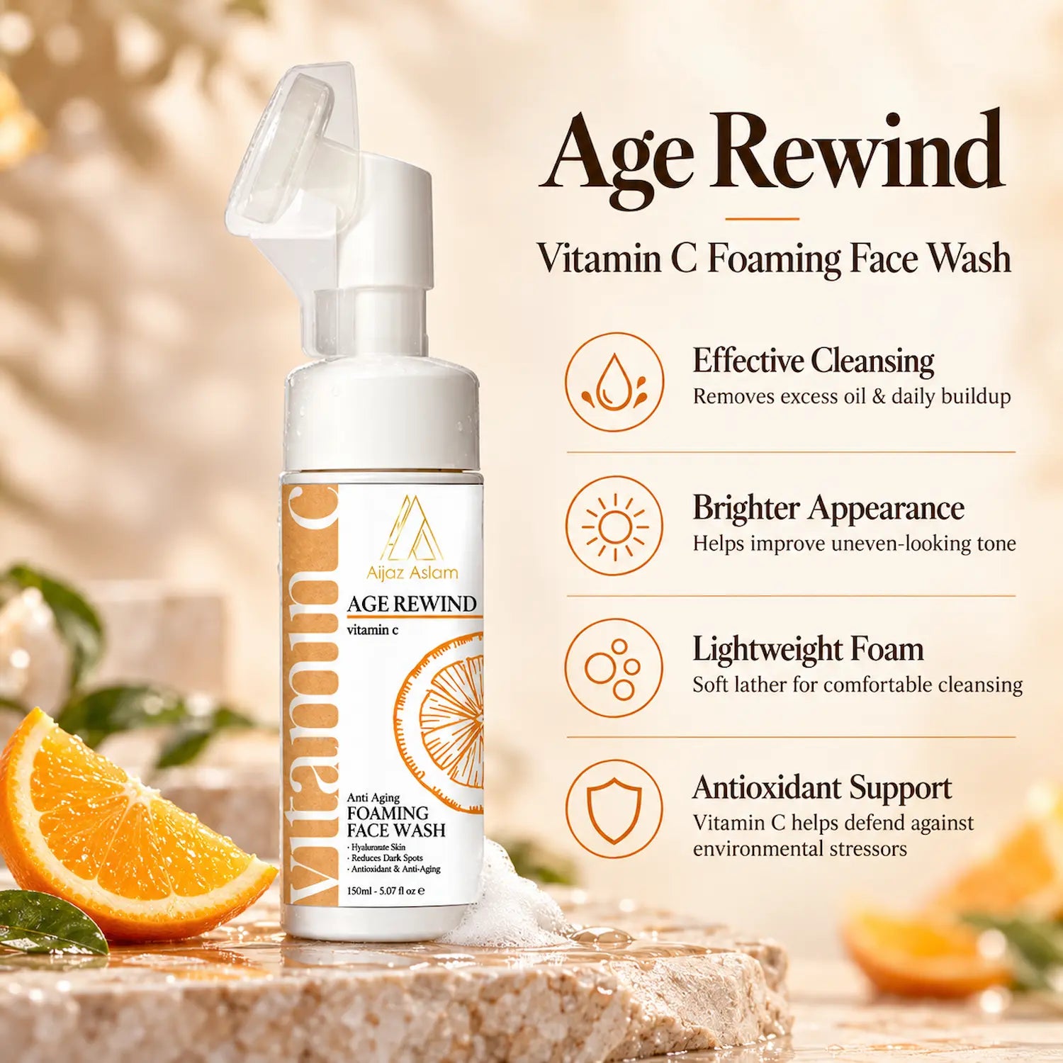 Age Rewind - Foaming Face Wash with Vitamin C | Aijaz Aslam 150ml