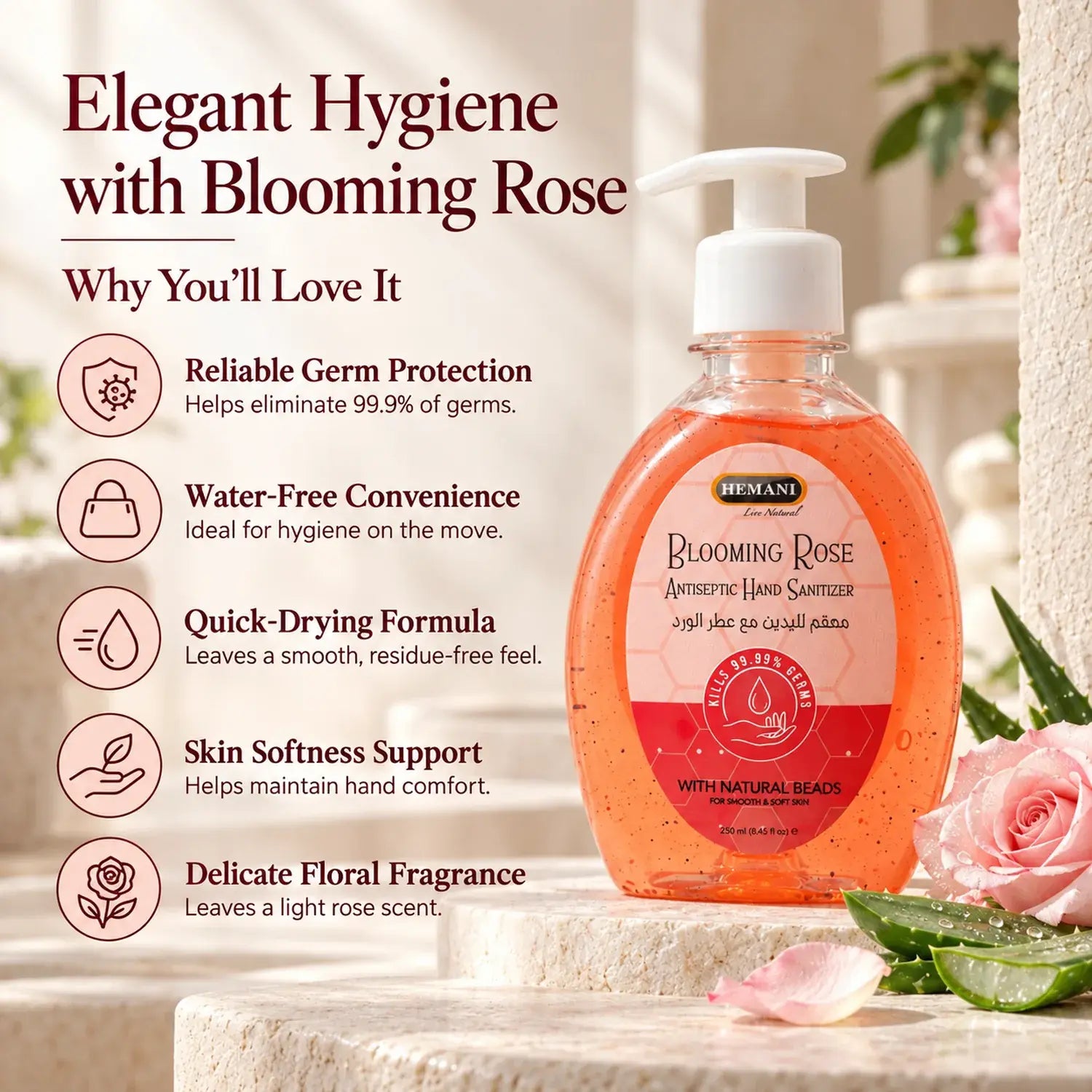Antiseptic Hand Sanitizer 250ml - Blooming Rose