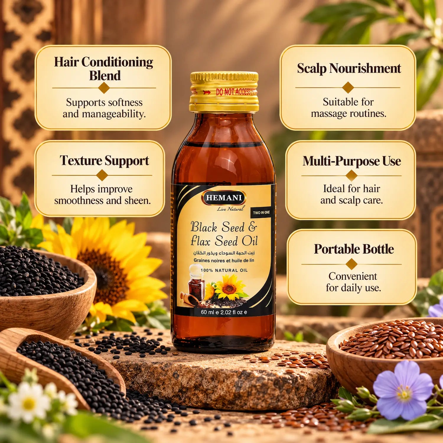Herbal Oil 60ml - Black Seed & Flaxseed