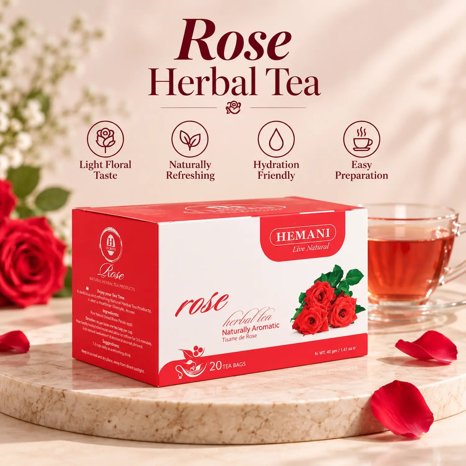 Rose Herbal Tea - 20 Tea Bags