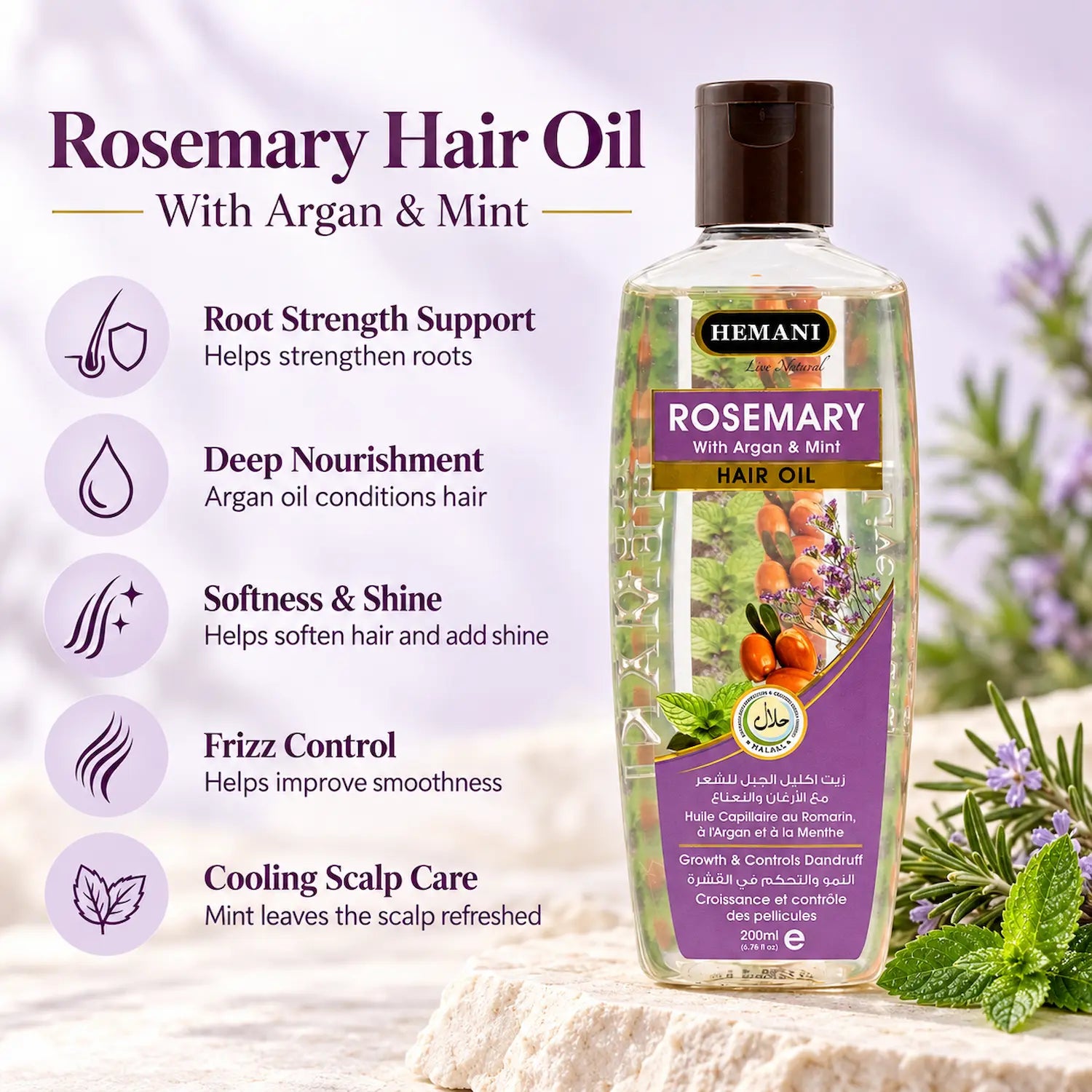 Rosemary Hair Oil with Argan & Mint 200ml