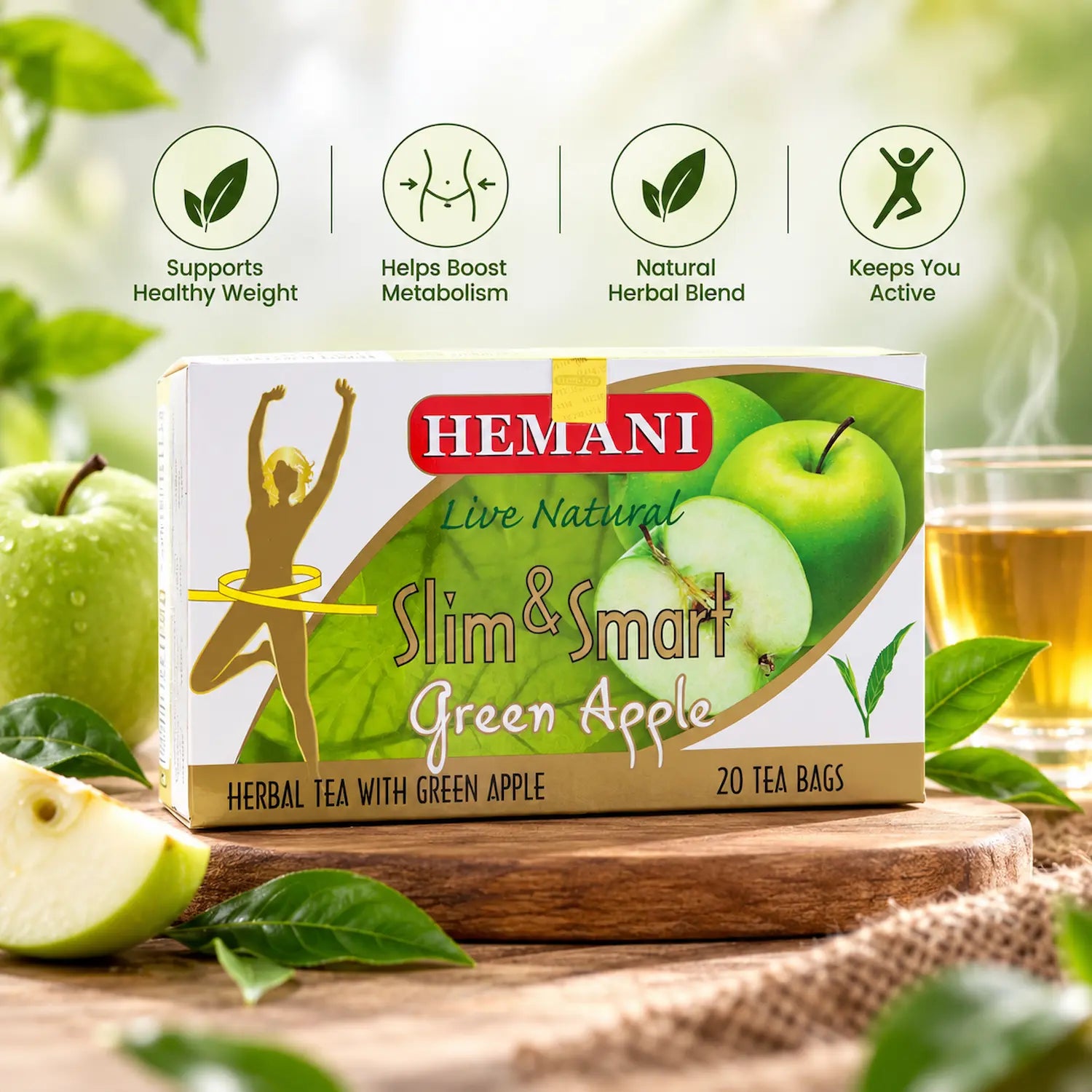 Slim & Smart Herbal Slim Tea with Green Apple Flavor – 20 Tea Bags