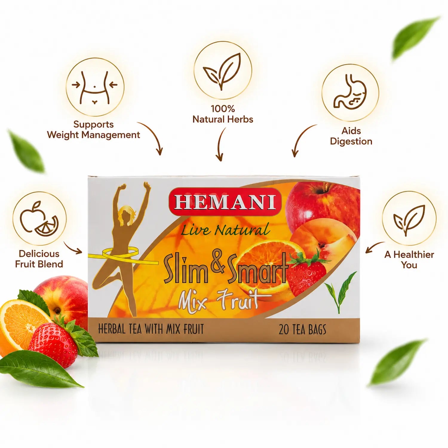 Slim & Smart Herbal Slim Tea with Mix Fruit Flavor – 20 Tea Bags