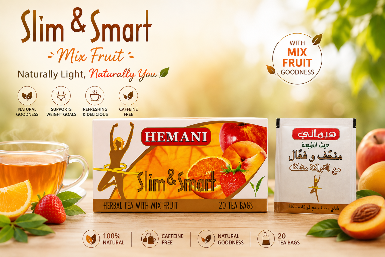 Slim & Smart Herbal Slim Tea with Mix Fruit Flavor – 20 Tea Bags