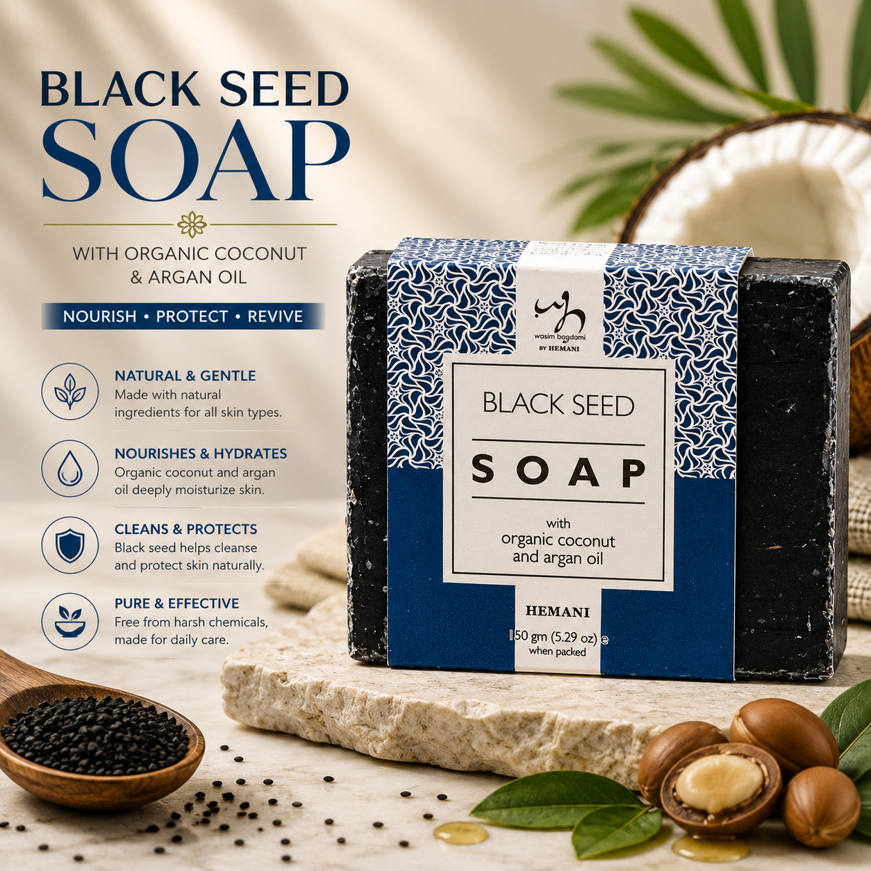 Soap with Organic Argan & Coconut Oil - Black Seed