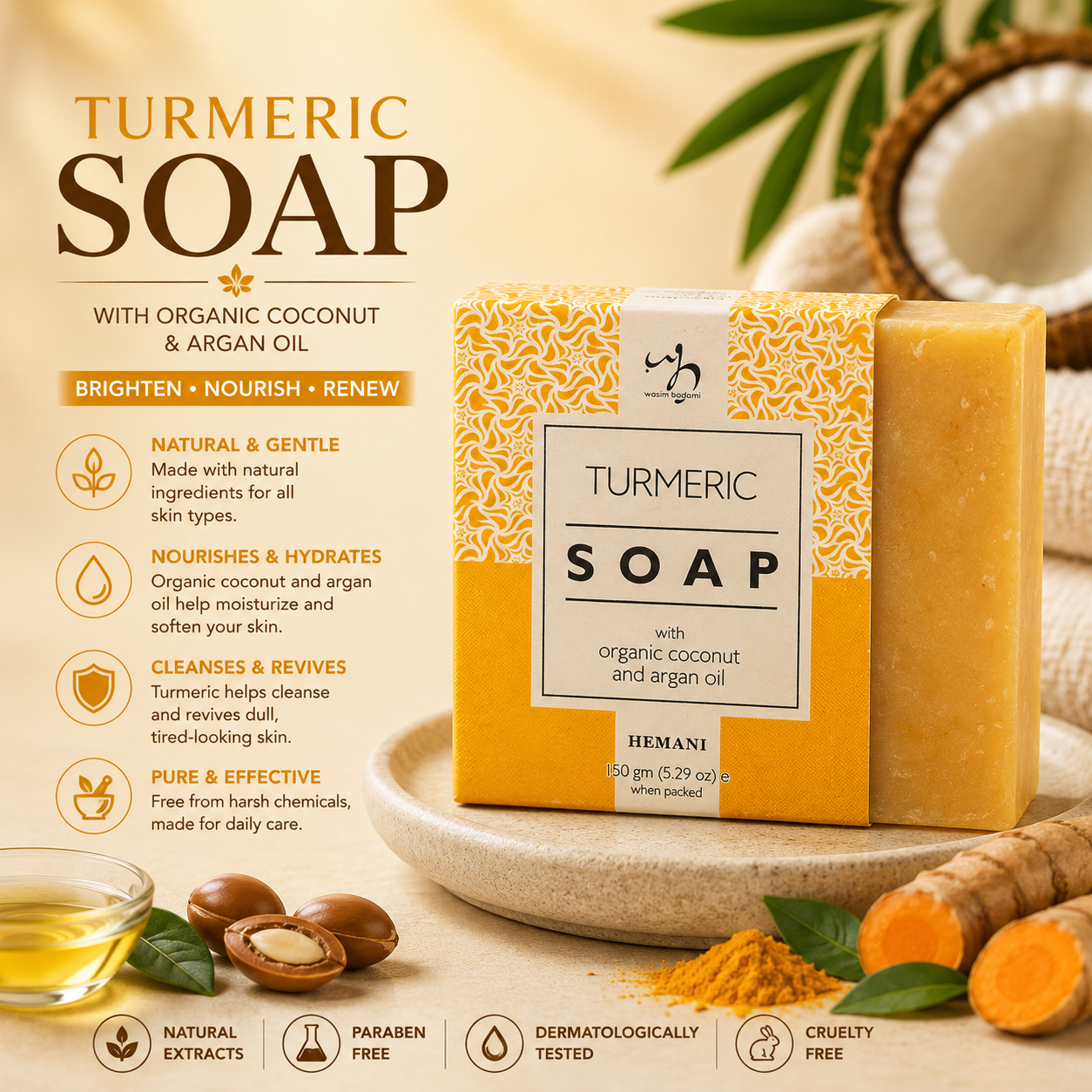 Soap with Organic Argan & Coconut Oil - Turmeric 150g