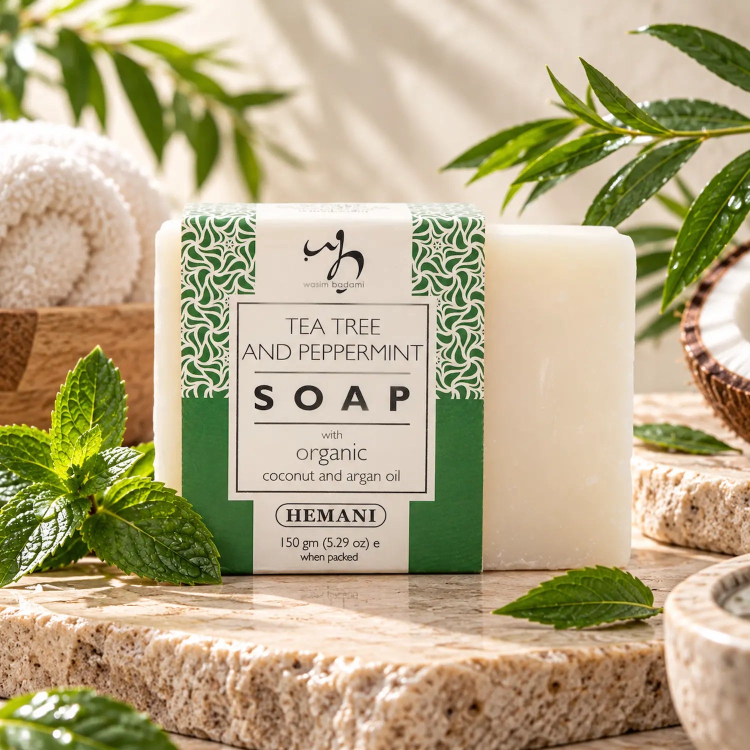 Soap with Organic Argan & Coconut Oil - Tea Tree & Peppermint 150g