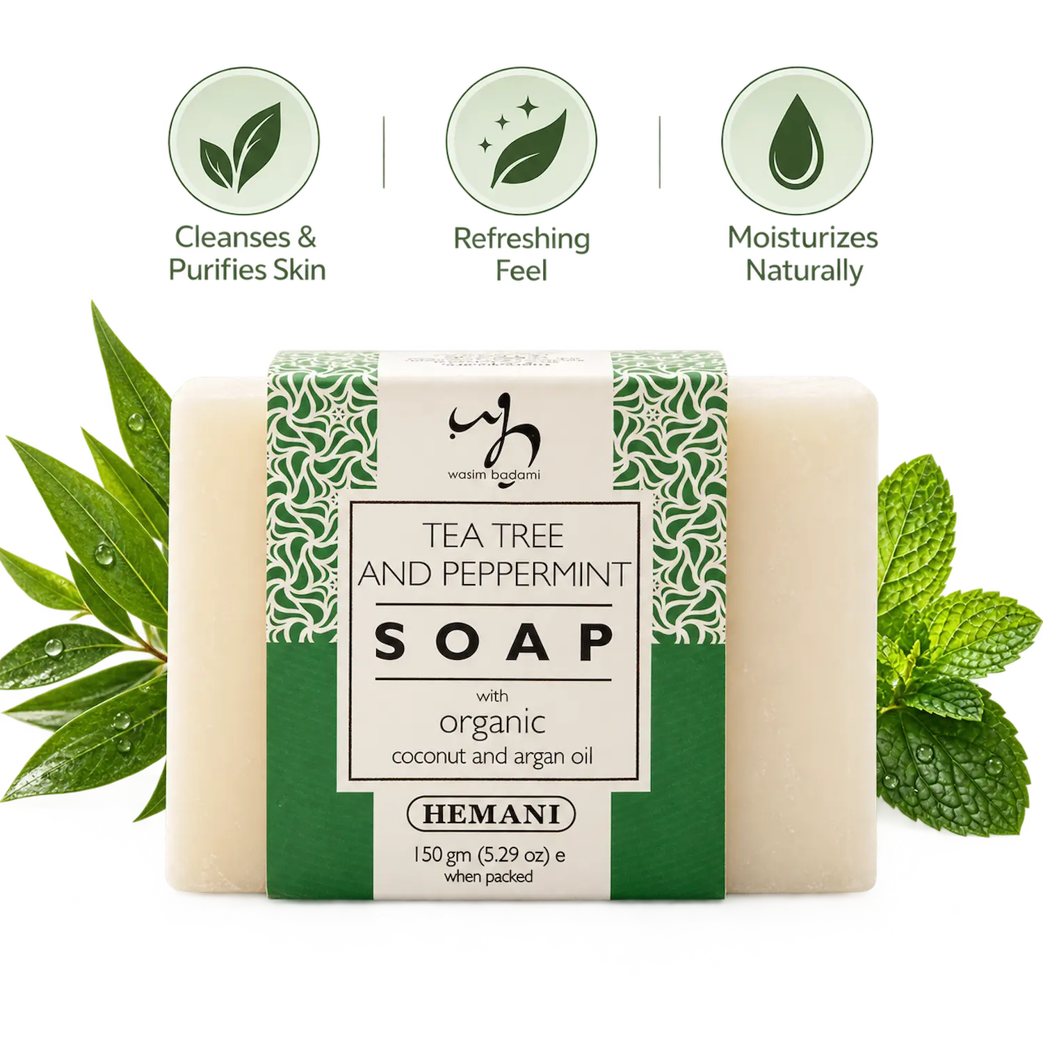 Soap with Organic Argan & Coconut Oil - Tea Tree & Peppermint 150g