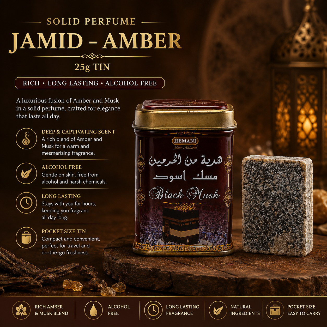 Solid Perfume Jamid - Black Musk 25g Tin
