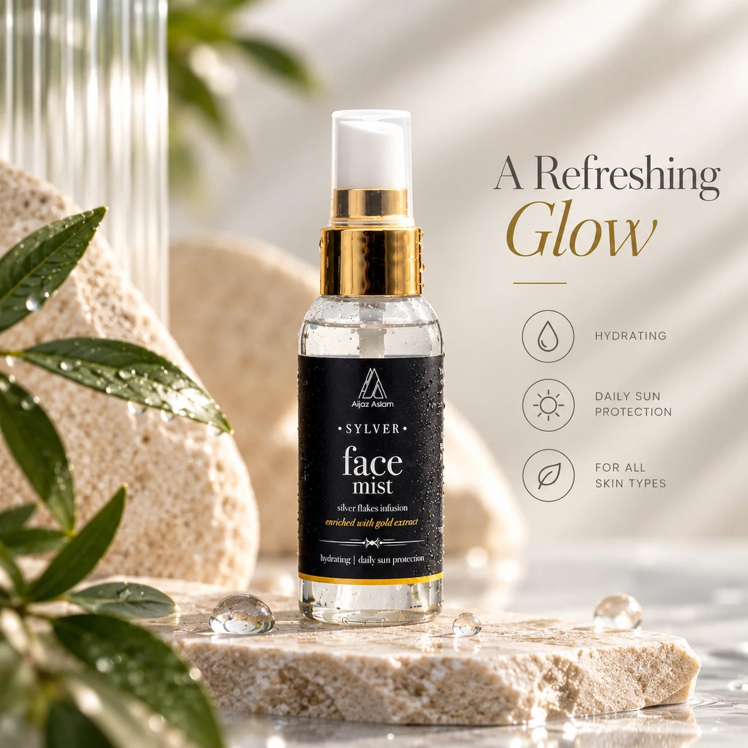 Sylver - Face Mist with Hyaluronic Acid, Silver Flakes & Gold | Aijaz Aslam
