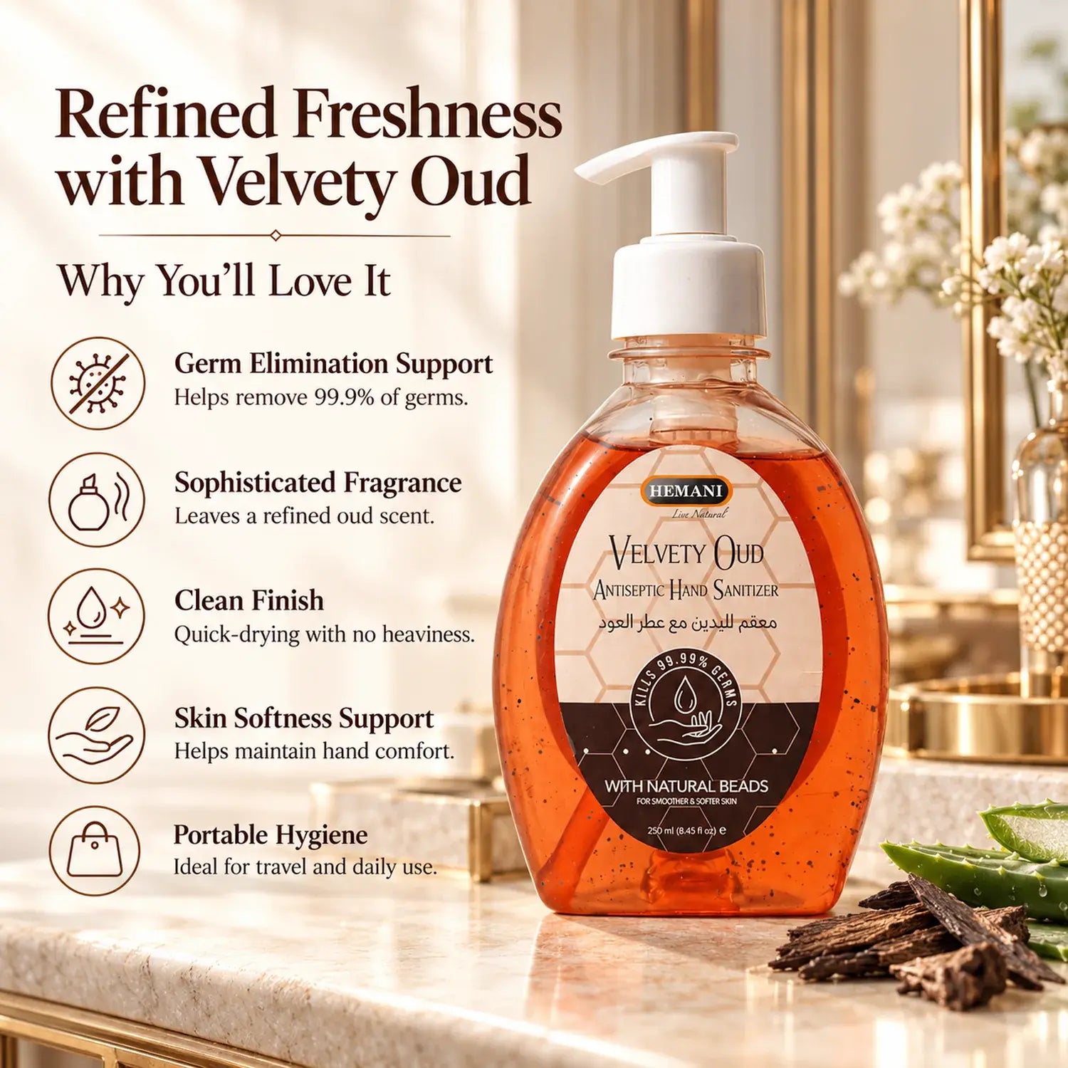 Antiseptic Hand Sanitizer 250ml - Velvety Oud