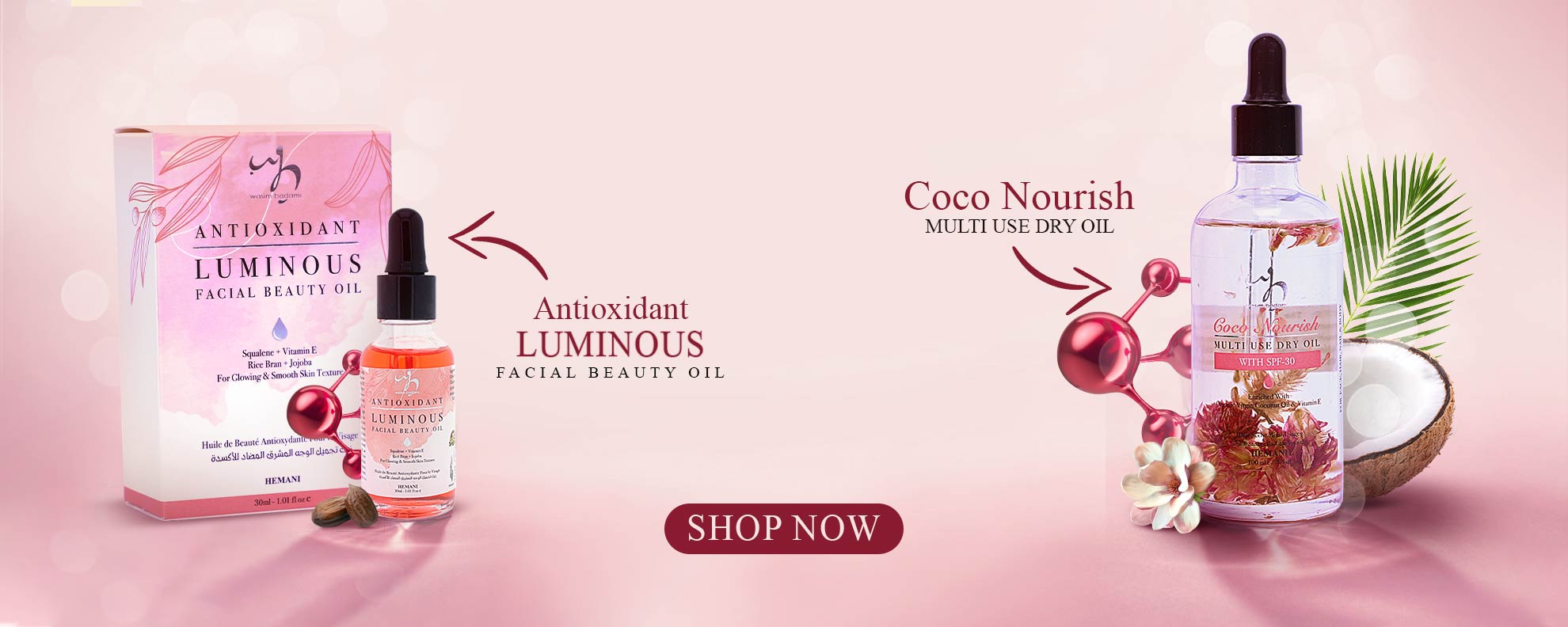 Shop WB by Hemani's Beauty Oils - Antioxidant Luminous Facial Beauty Oil & Coco Nourish Multi Use Dry Oil with SPF 